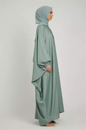 Classic Baggy Abaya Light Olive with elastic Sleeves, Hijab Firdous
