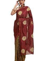 Hand Dyed Maroon & Olive Green Bandhani Silk Sustainable Saree