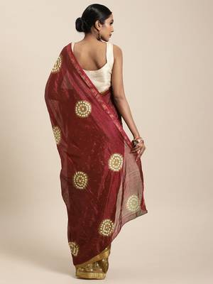 Hand Dyed Maroon & Olive Green Bandhani Silk Sustainable Saree 2