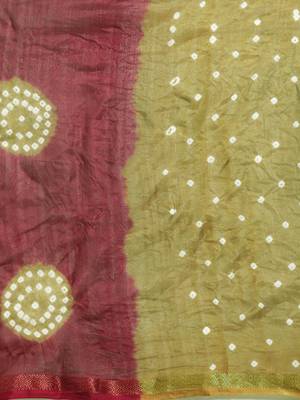 Hand Dyed Maroon & Olive Green Bandhani Silk Sustainable Saree 3