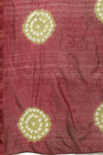 Hand Dyed Maroon & Olive Green Bandhani Silk Sustainable Saree