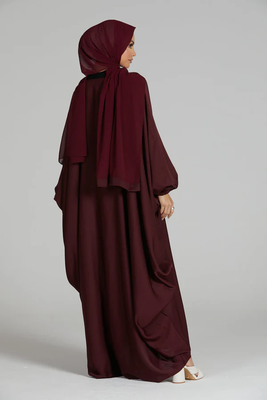 Maroon Crepe Plain Abaya  for Women 2