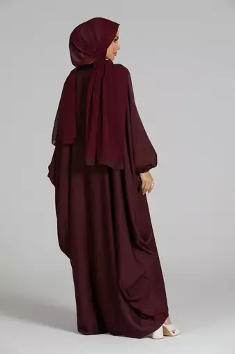 Maroon Crepe Plain Abaya  for Women