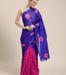 Hand Dyed Blue & Pink Bandhani Silk Sustainable Saree