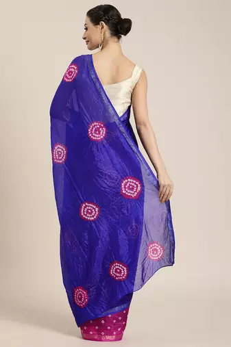 Hand Dyed Blue & Pink Bandhani Silk Sustainable Saree