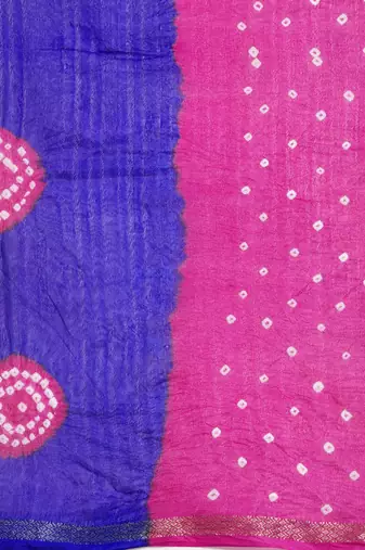 Hand Dyed Blue & Pink Bandhani Silk Sustainable Saree
