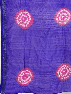 Hand Dyed Blue & Pink Bandhani Silk Sustainable Saree 4