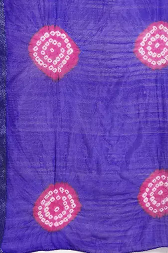 Hand Dyed Blue & Pink Bandhani Silk Sustainable Saree