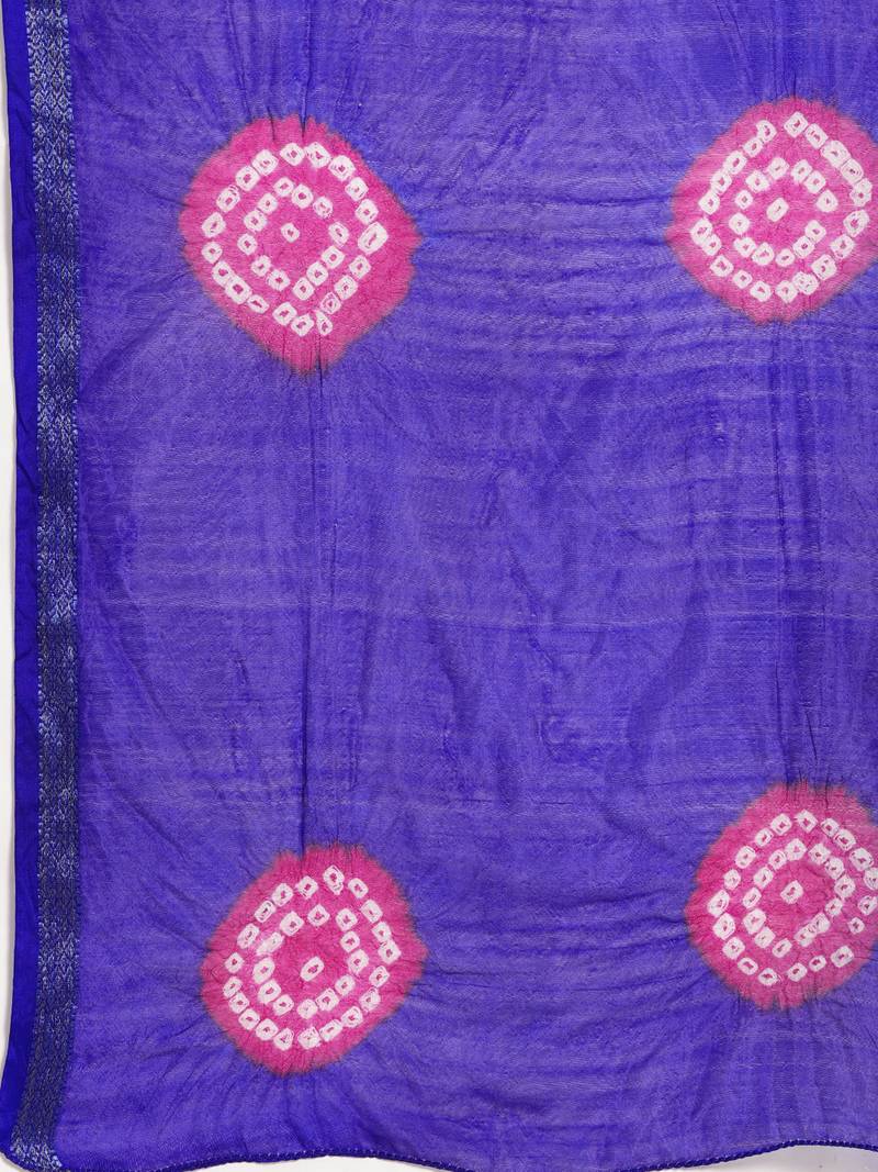 Hand Dyed Blue & Pink Bandhani Silk Sustainable Saree