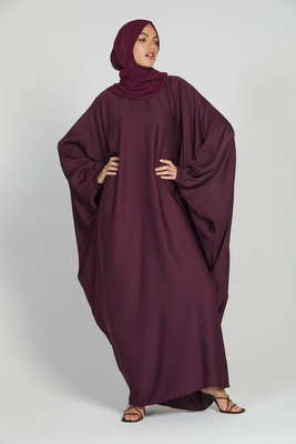 Classic Baggy Abaya Wine Red with elastic Sleeves, Hijab Firdous 1