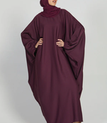 Classic Baggy Abaya Wine Red with elastic Sleeves, Hijab Firdous