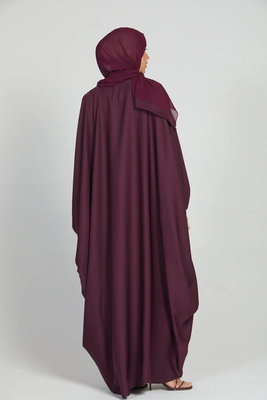 Classic Baggy Abaya Wine Red with elastic Sleeves, Hijab Firdous 2