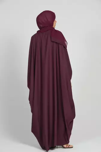 Classic Baggy Abaya Wine Red with elastic Sleeves, Hijab Firdous