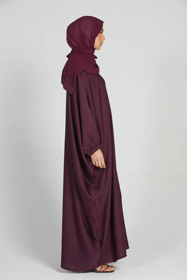 Classic Baggy Abaya Wine Red with elastic Sleeves, Hijab Firdous 4