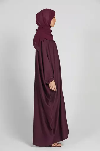 Classic Baggy Abaya Wine Red with elastic Sleeves, Hijab Firdous