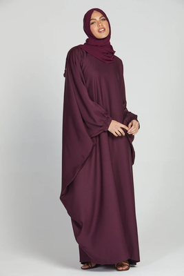 Classic Baggy Abaya Wine Red with elastic Sleeves, Hijab Firdous 5