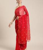 Red Gota Patti Hand Embroidered Pure Chiffon Sustainable Saree