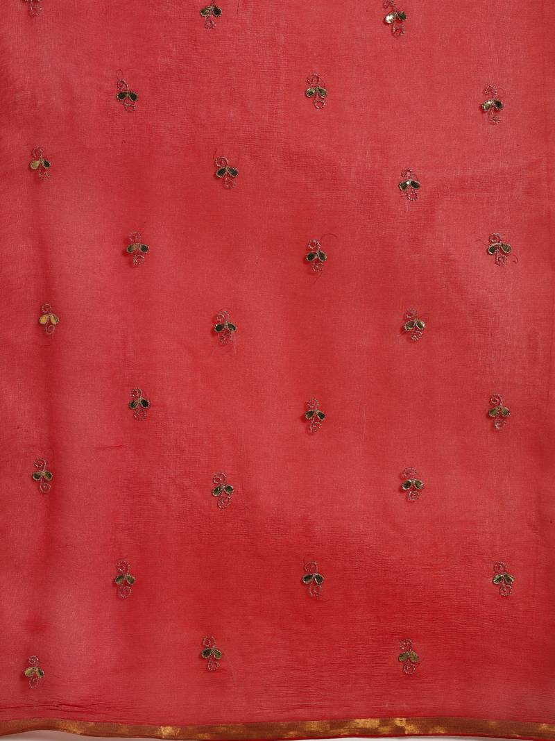 Red Gota Patti Hand Embroidered Pure Chiffon Sustainable Saree