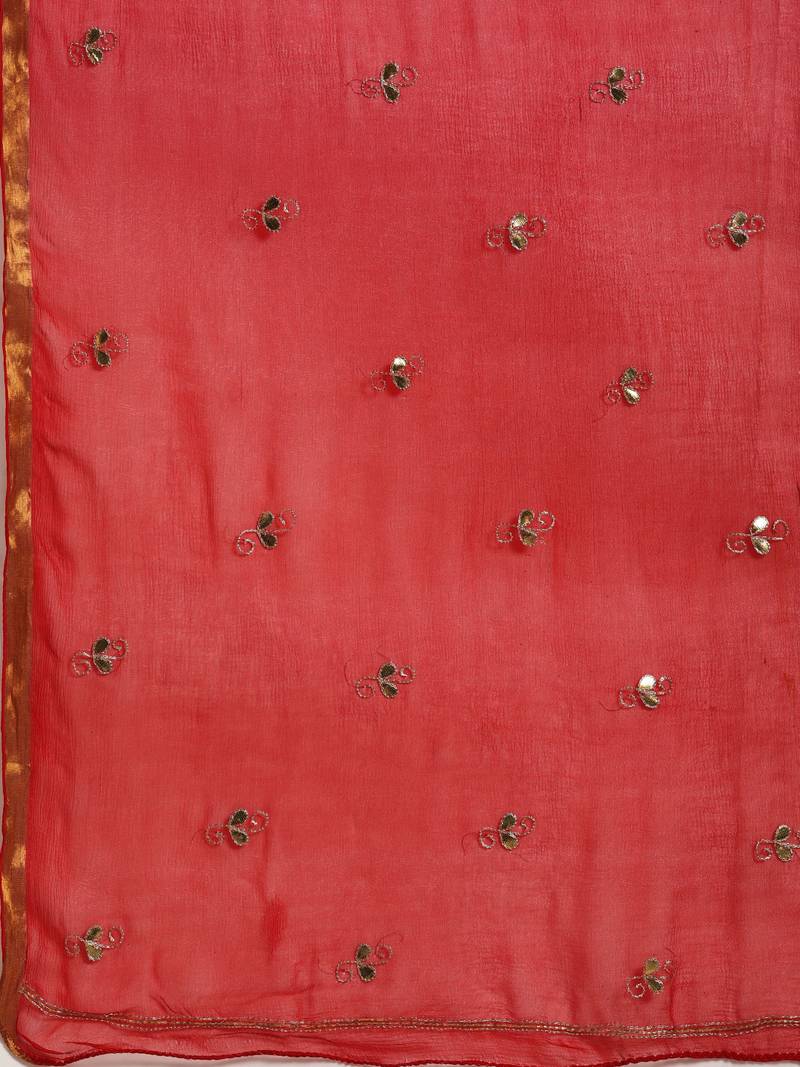 Red Gota Patti Hand Embroidered Pure Chiffon Sustainable Saree