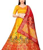 YELLOW women jacquard woven design semi stich lehenga & unstiched blouse with dupatta