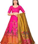 PINK women jacquard woven design semi stich lehenga & unstiched blouse with dupatta