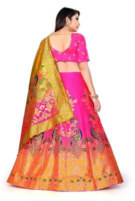 PINK women jacquard woven design semi stich lehenga & unstiched blouse with dupatta 2