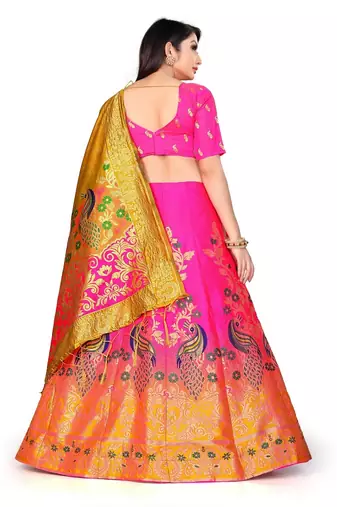 PINK women jacquard woven design semi stich lehenga & unstiched blouse with dupatta