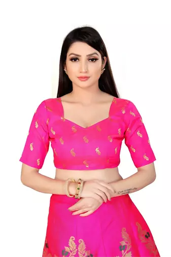 PINK women jacquard woven design semi stich lehenga & unstiched blouse with dupatta