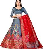 GREY women jacquard woven design semi stich lehenga & unstiched blouse with dupatta