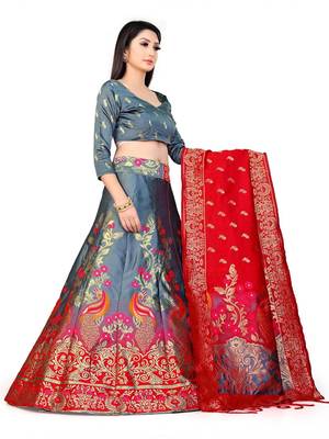 GREY women jacquard woven design semi stich lehenga & unstiched blouse with dupatta 2