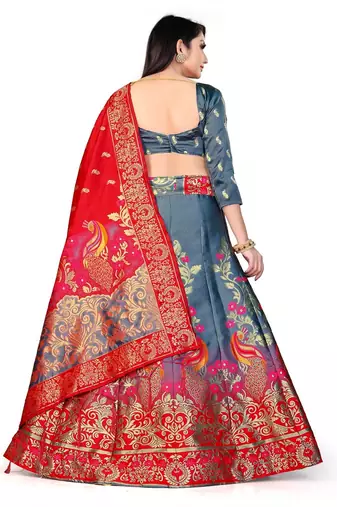 GREY women jacquard woven design semi stich lehenga & unstiched blouse with dupatta