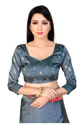 GREY women jacquard woven design semi stich lehenga & unstiched blouse with dupatta 4