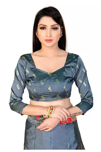 GREY women jacquard woven design semi stich lehenga & unstiched blouse with dupatta