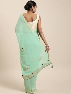 Green Gota Patti Hand Embroidered Georgette Sustainable Saree 2