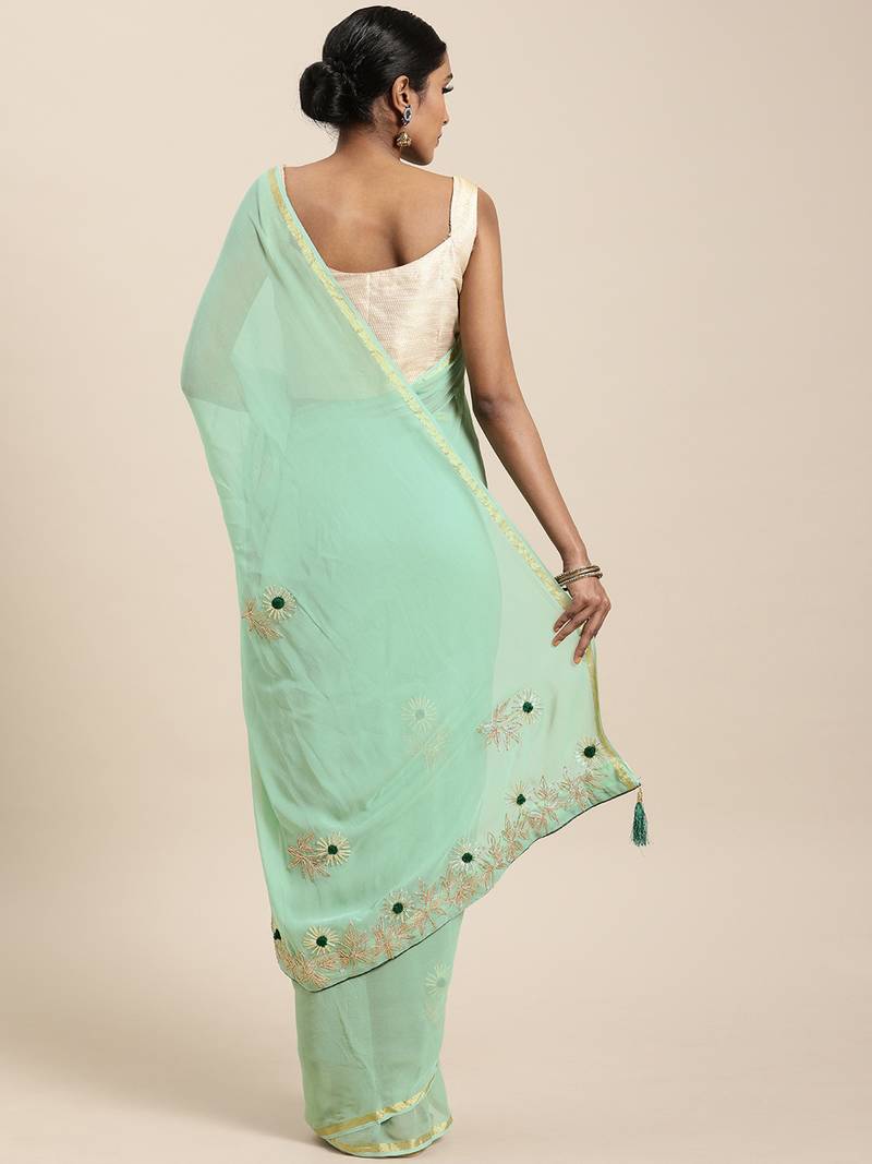 Green Gota Patti Hand Embroidered Georgette Sustainable Saree