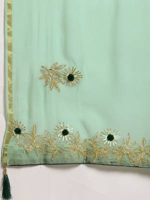 Green Gota Patti Hand Embroidered Georgette Sustainable Saree 4