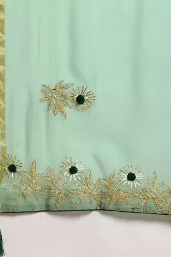 Green Gota Patti Hand Embroidered Georgette Sustainable Saree