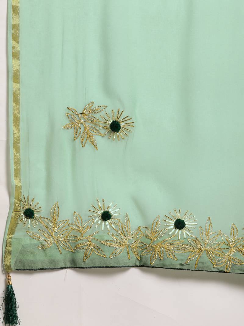 Green Gota Patti Hand Embroidered Georgette Sustainable Saree