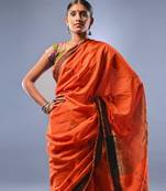 Manas ghorai women's pure cotton handloom kantha saree without blouse - 5.5 meter(orange)