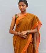 Manas ghorai women's pure cotton hand woven saree without blouse - 5.5 meter(sedona orange)