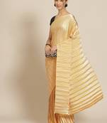 Women's Gold Satin Platted Work Designer Saree with Blouse