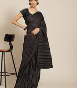 Women's Black Satin Platted Work Designer Saree with Blouse