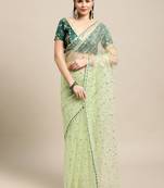Women's Sea Green Net Embroidered Designer Saree with Blouse