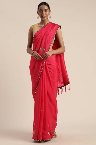 Pink Gota Patti Hand Embroidered Silk Saree