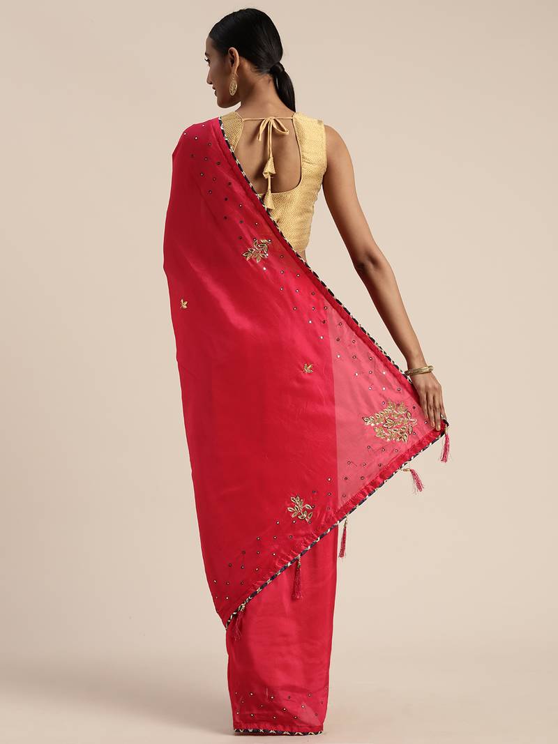 Pink Gota Patti Hand Embroidered Silk Saree