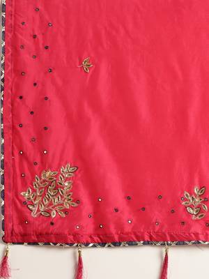 Pink Gota Patti Hand Embroidered Silk Saree 5