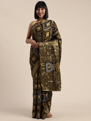 Floral Woven Design Zari Bandhani Saree 1