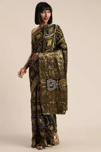 Floral Woven Design Zari Bandhani Saree