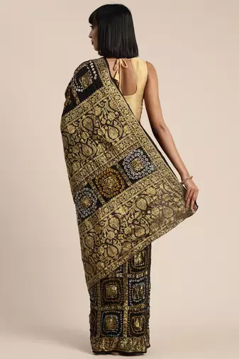 Floral Woven Design Zari Bandhani Saree