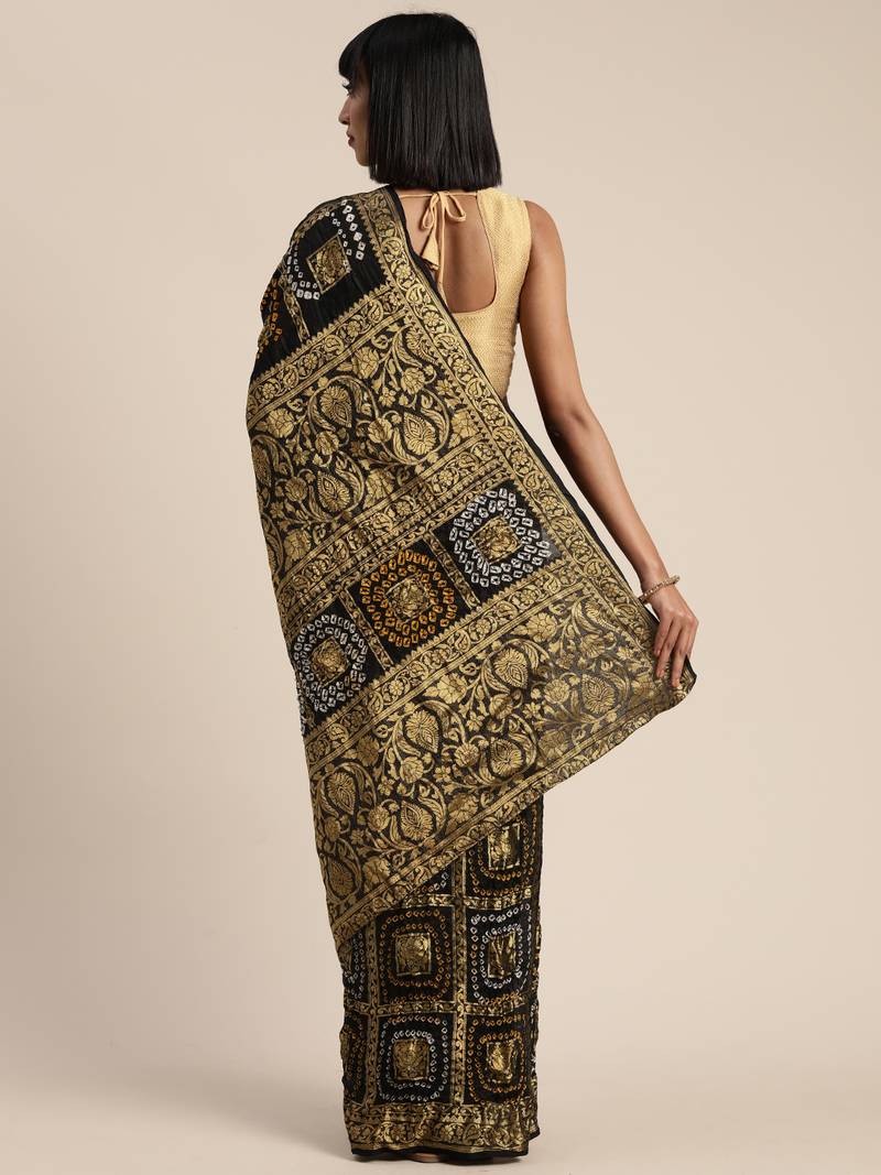 Floral Woven Design Zari Bandhani Saree
